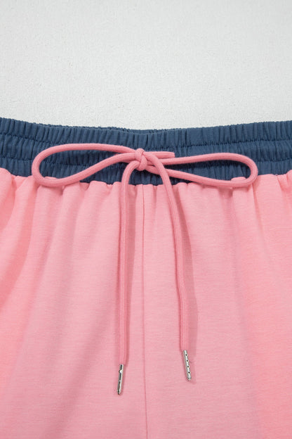 Colorblock Patchwork Varsity Stripe Drawstring Shorts