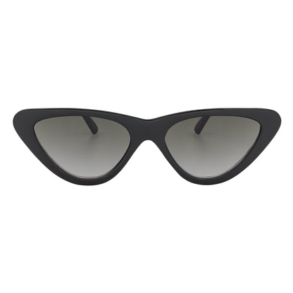 FELINE - Thick Oval Retro Small Cat Eye Sunglasses Black Smoke Tint