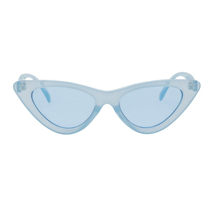 FELINE - Thick Oval Retro Small Cat Eye Sunglasses Blue Blue Tint