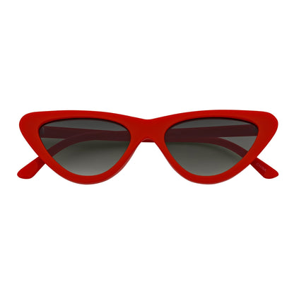 FELINE - Thick Oval Retro Small Cat Eye Sunglasses Red Smoke Tint