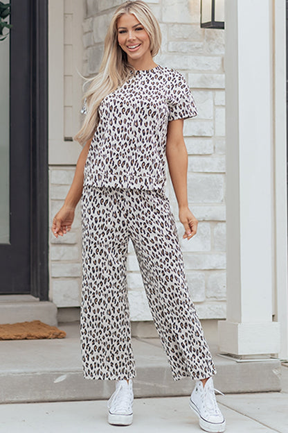 Leopard Short Sleeve Tee & Pants Set