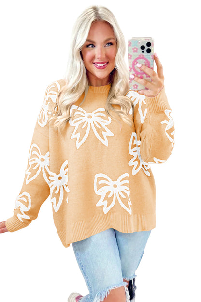 Bow Drop Shoulder Long Sleeve Sweater