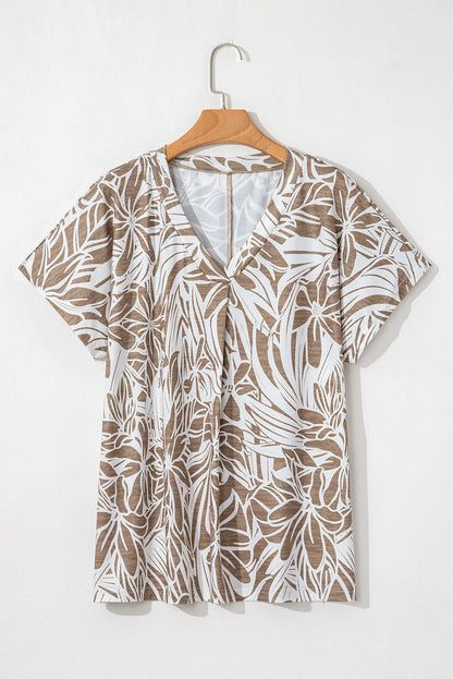 Floral V-Neck Short Sleeve Loose Blouse