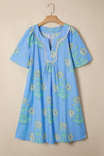 Plus Size Floral Stripe Contrast Short Sleeve Mini Dress