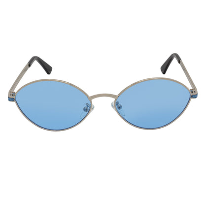 GROOVE - Retro Small Metal Round Oval Sunglasses Silver Blue Tint