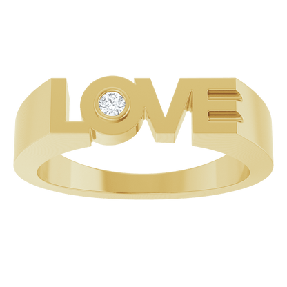 14K Gold LOVE Ring with Natural Diamond  0.03 CT
