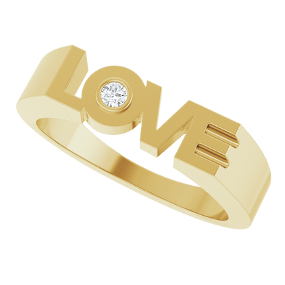 14K Gold LOVE Ring with Natural Diamond  0.03 CT