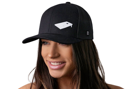 Cornhole Board Trucker Hat  |  Black Bags Snapback