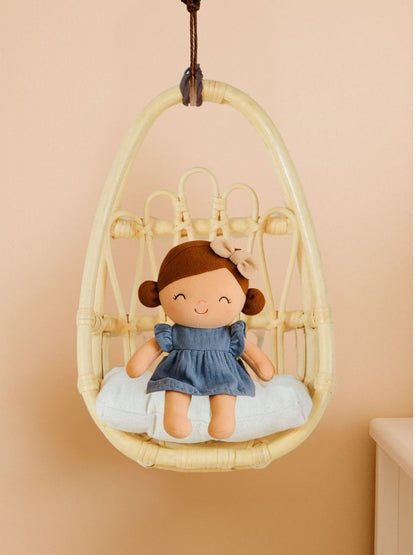 Boho Rattan Doll Wall Chair – Handwoven Nursery Wall Decor & Pretend Play Seat for Girls