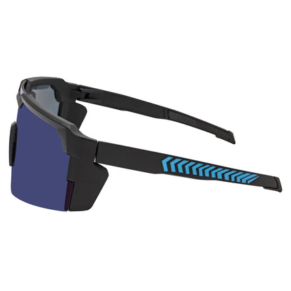 HITECH - Futuristic Rimless Shield Sunglasses Black-Blue Blue Mirror Lens