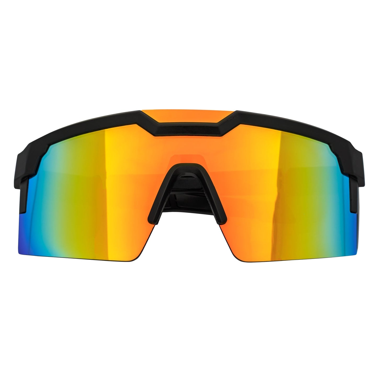 HITECH - Futuristic Rimless Shield Sunglasses Black-Orange Orange Mirror