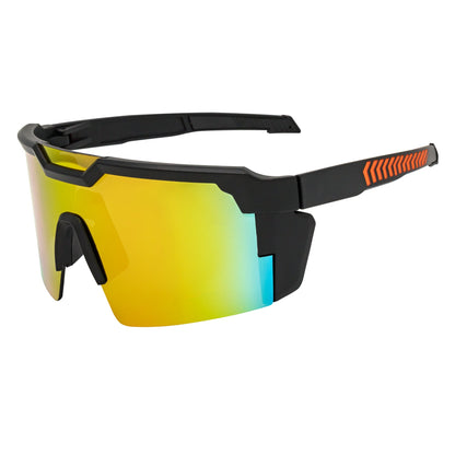 HITECH - Futuristic Rimless Shield Sunglasses Black-Orange Orange Mirror