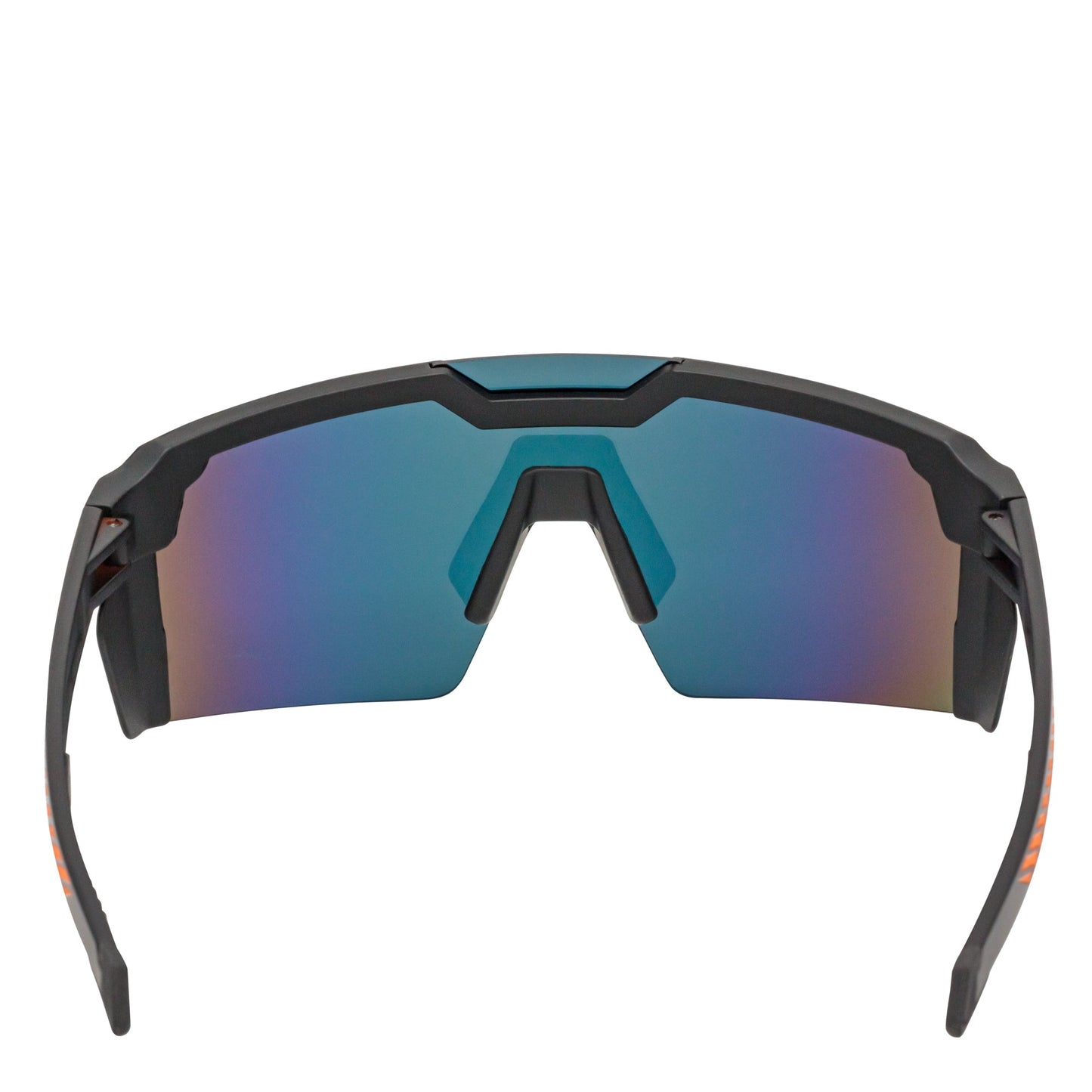 HITECH - Futuristic Rimless Shield Sunglasses Black-Orange Orange Mirror