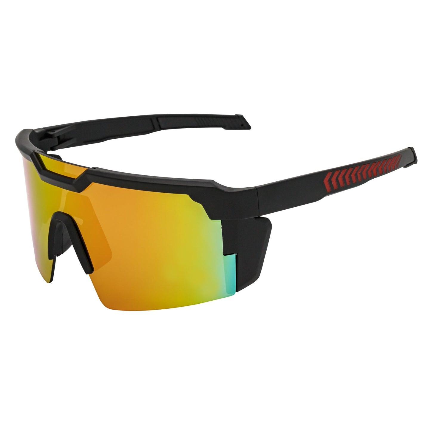HITECH - Futuristic Rimless Shield Sunglasses Black-Red Orange Mirror Lens