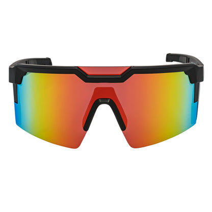 HITECH - Futuristic Rimless Shield Sunglasses Black-Red Orange Mirror Lens