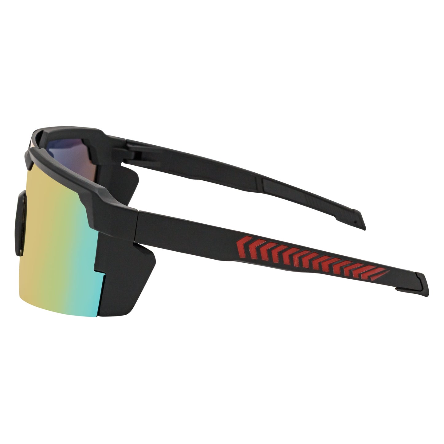 HITECH - Futuristic Rimless Shield Sunglasses Black-Red Orange Mirror Lens