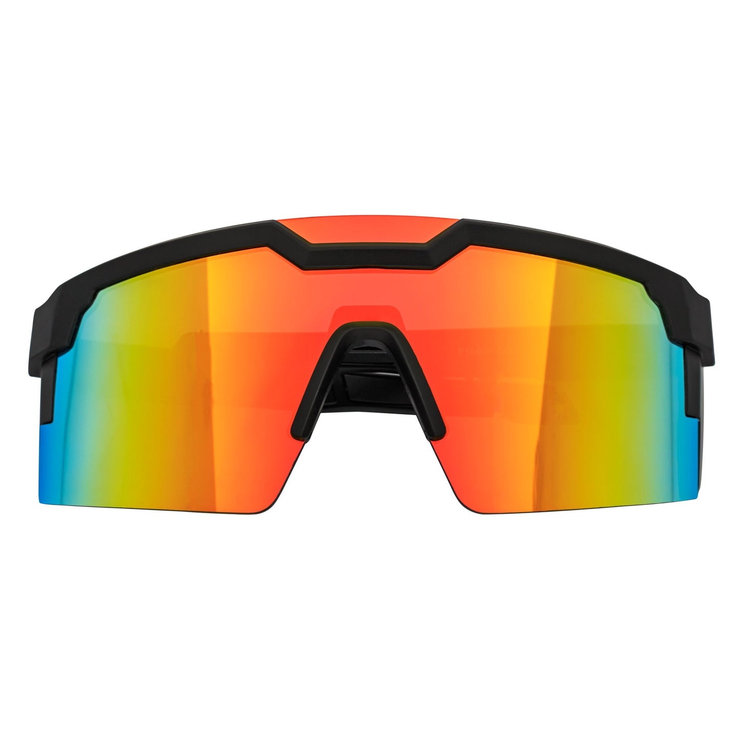 HITECH - Futuristic Rimless Shield Sunglasses Black-Red Orange Mirror Lens