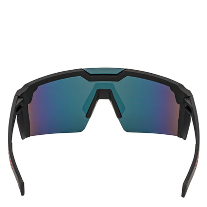 HITECH - Futuristic Rimless Shield Sunglasses Black-Red Orange Mirror Lens