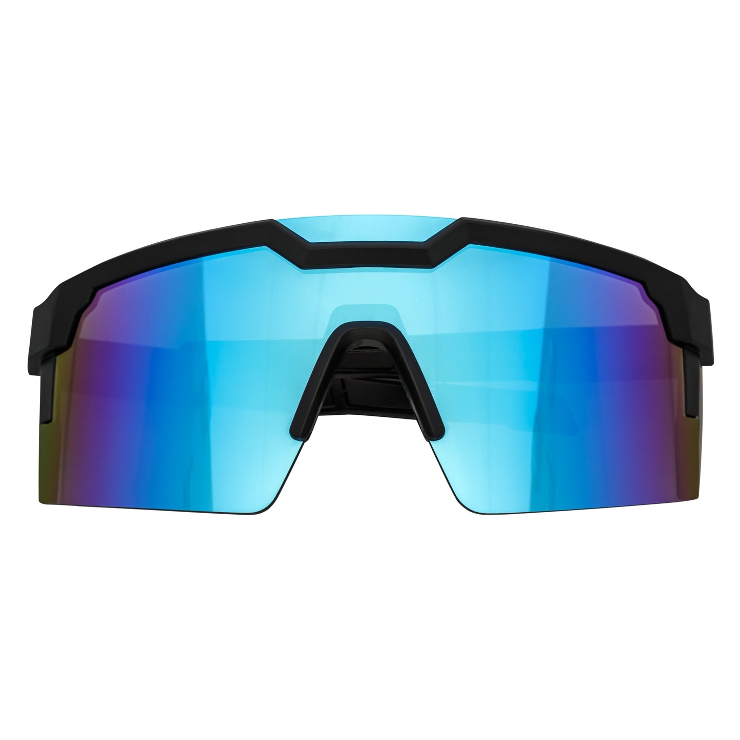HITECH - Futuristic Rimless Shield Sunglasses Black-White Blue Mirror