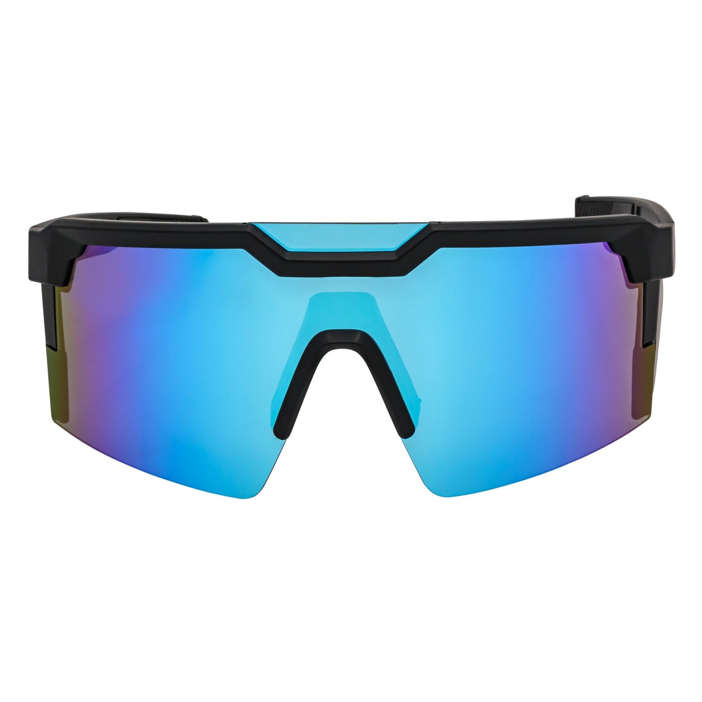 HITECH - Futuristic Rimless Shield Sunglasses Black-White Blue Mirror