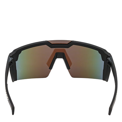 HITECH - Futuristic Rimless Shield Sunglasses Black-White Blue Mirror