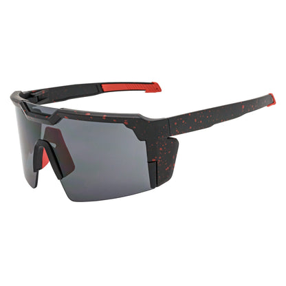 HITECH - Large Futuristic Rimless Shield Sunglasses Black-Red Smoke Lens