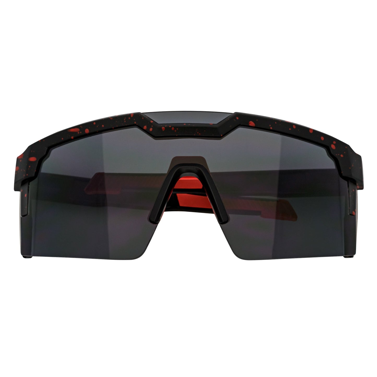 HITECH - Large Futuristic Rimless Shield Sunglasses Black-Red Smoke Lens