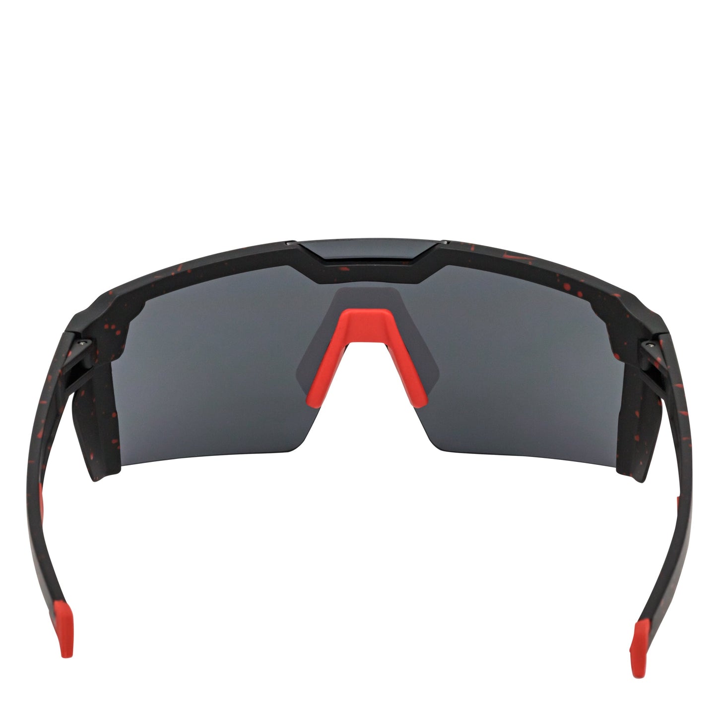HITECH - Large Futuristic Rimless Shield Sunglasses Black-Red Smoke Lens