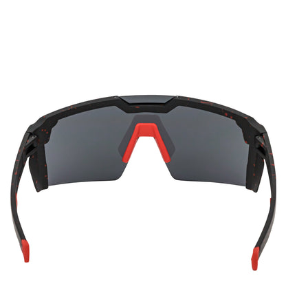 HITECH - Large Futuristic Rimless Shield Sunglasses Black-Red Smoke Lens
