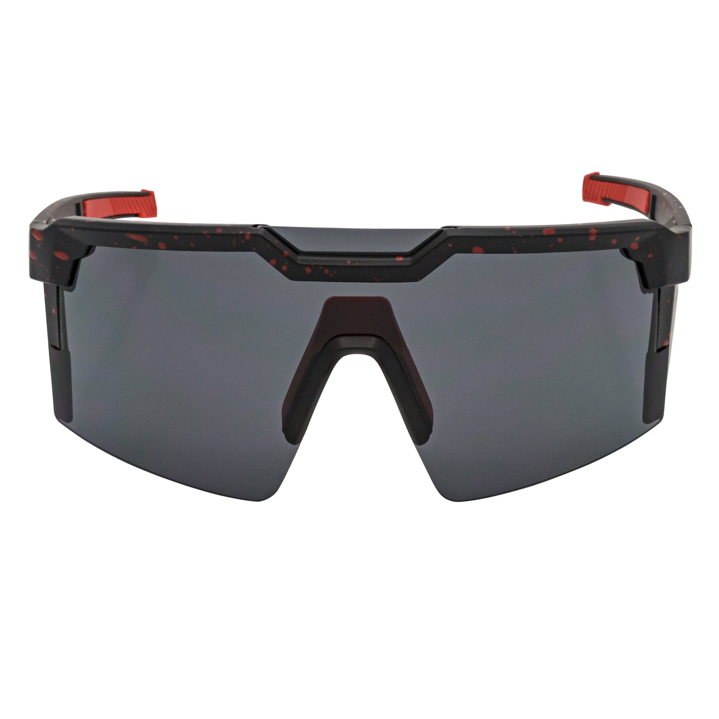 HITECH - Large Futuristic Rimless Shield Sunglasses Black-Red Smoke Lens