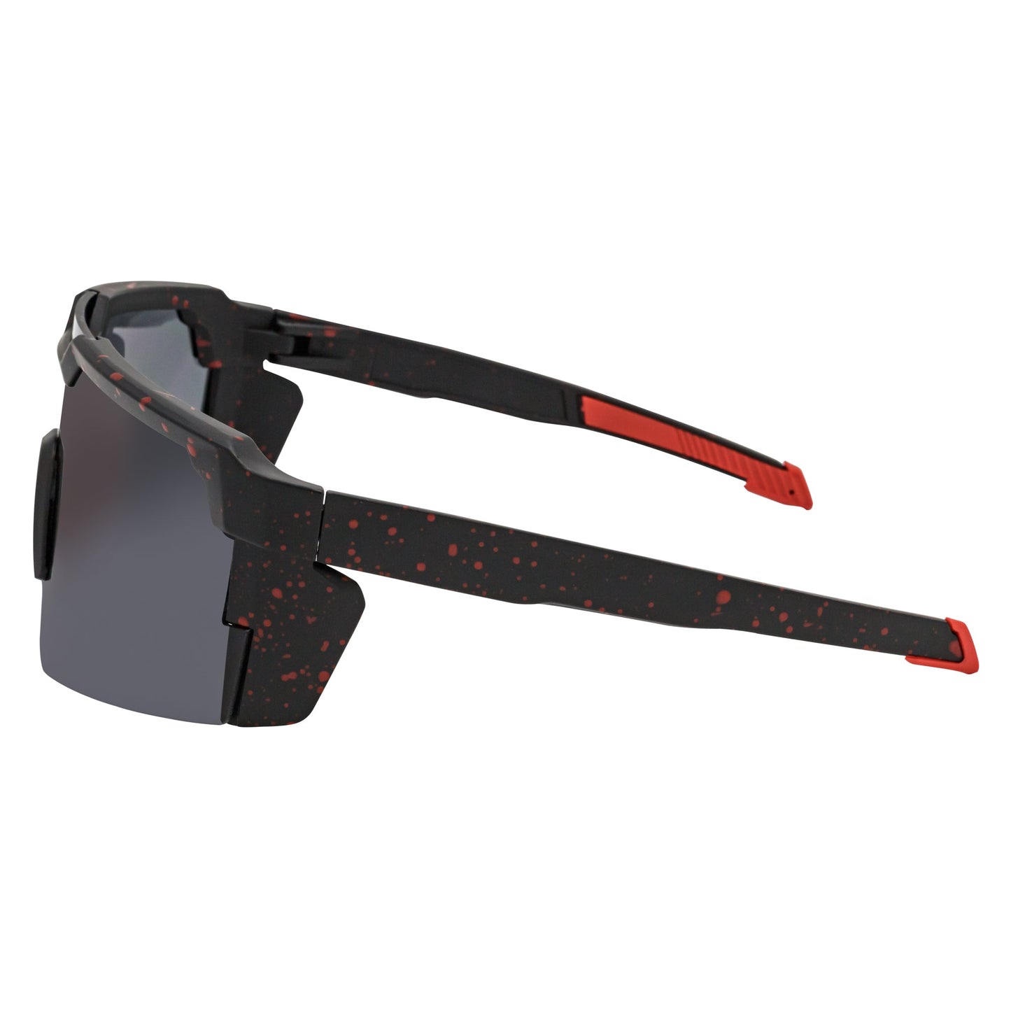 HITECH - Large Futuristic Rimless Shield Sunglasses Black-Red Smoke Lens