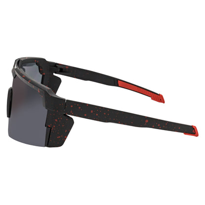 HITECH - Large Futuristic Rimless Shield Sunglasses Black-Red Smoke Lens