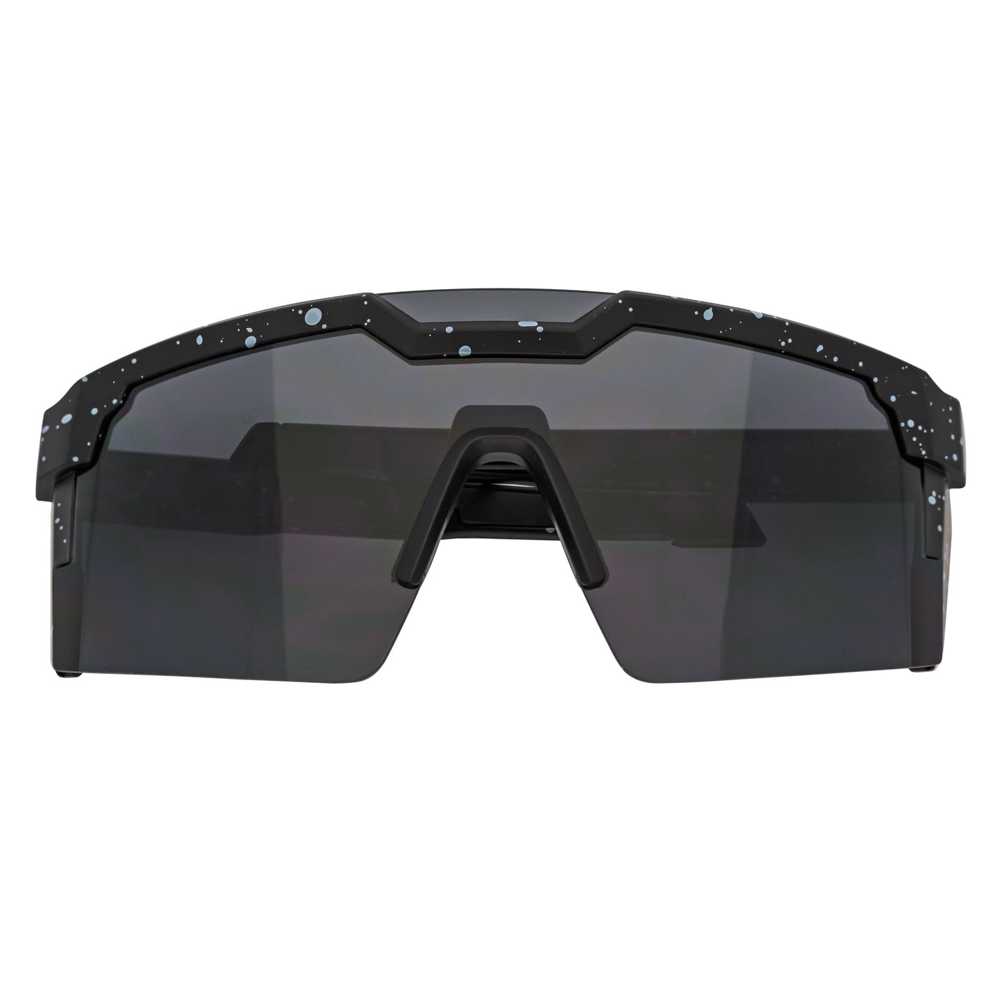 HITECH - Large Futuristic Rimless Shield Sunglasses Black-White Smoke Lens