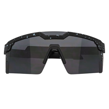 HITECH - Large Futuristic Rimless Shield Sunglasses Black-White Smoke Lens