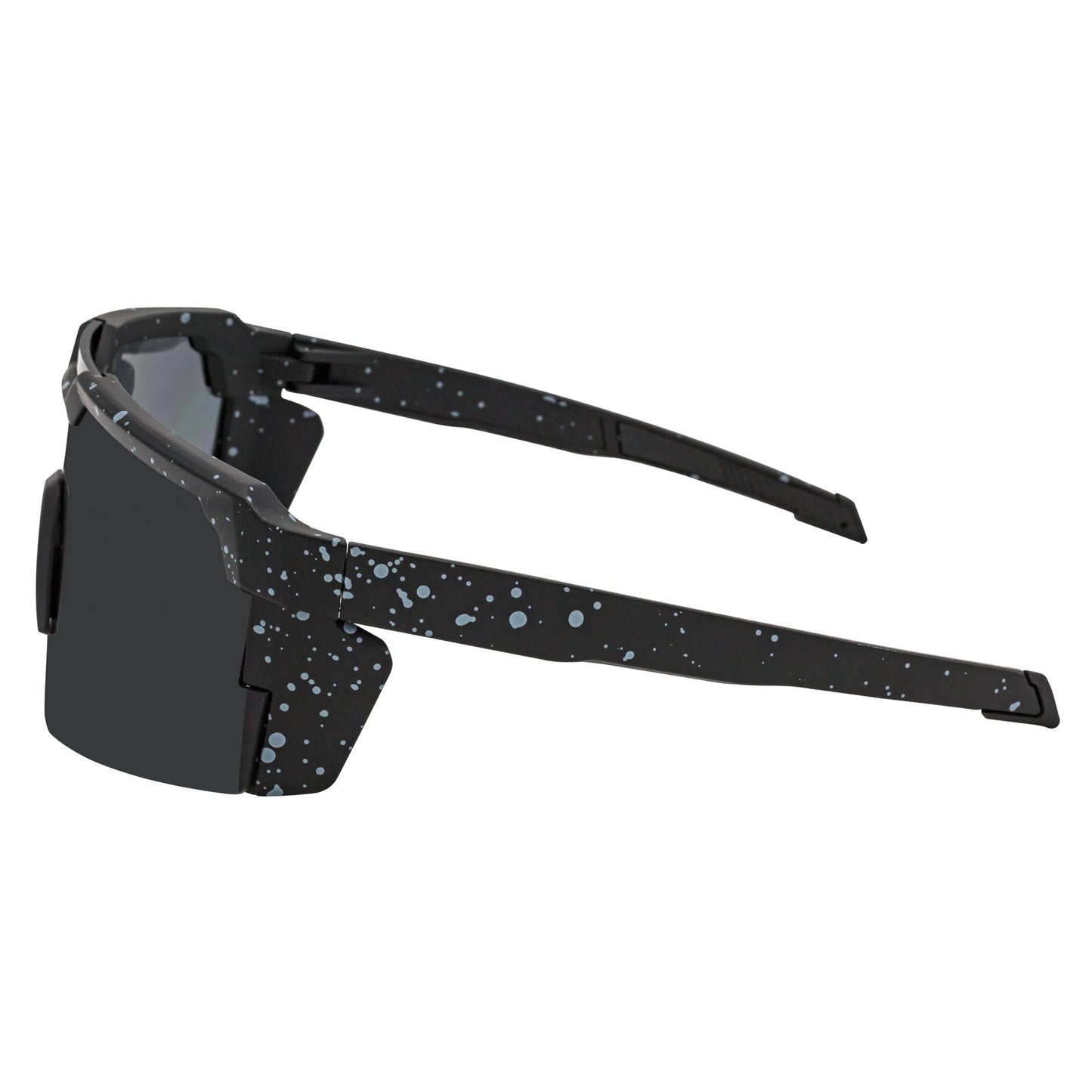 HITECH - Large Futuristic Rimless Shield Sunglasses Black-White Smoke Lens