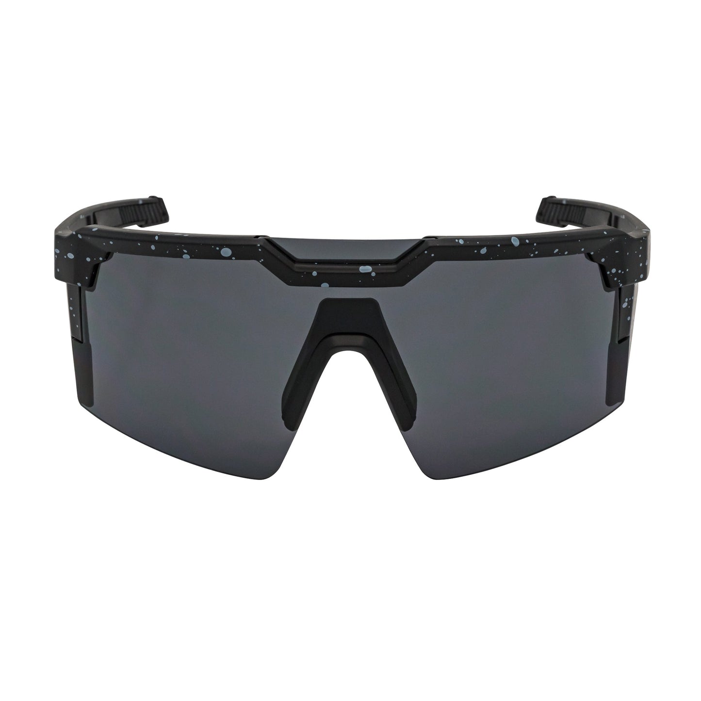 HITECH - Large Futuristic Rimless Shield Sunglasses Black-White Smoke Lens