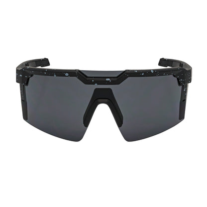 HITECH - Large Futuristic Rimless Shield Sunglasses Black-White Smoke Lens