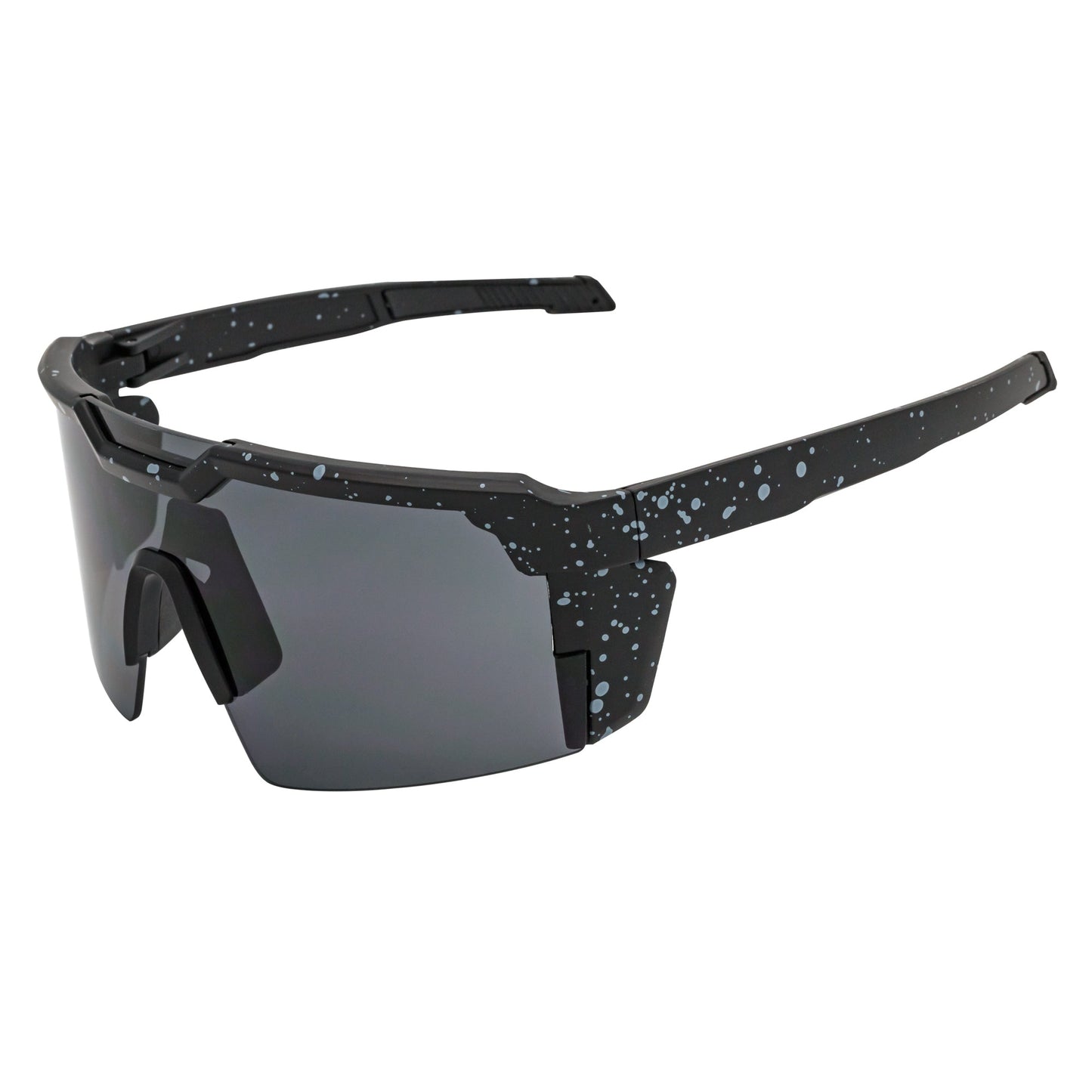 HITECH - Large Futuristic Rimless Shield Sunglasses Black-White Smoke Lens