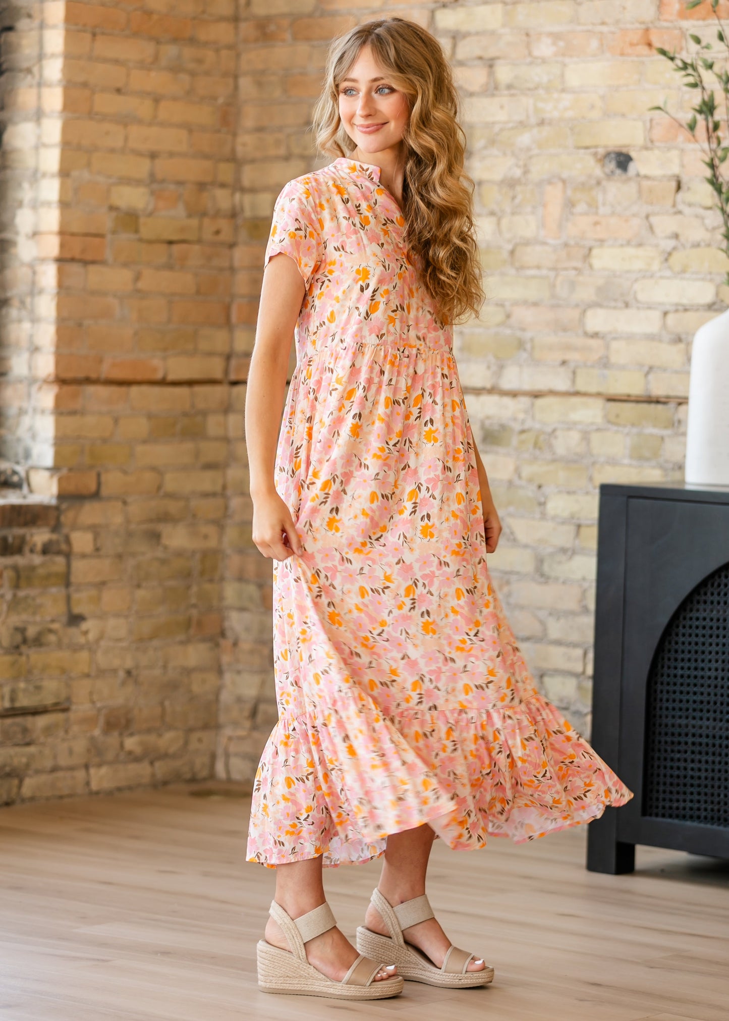 Jaydrien Floral Flutter Sleeve Midi Dress - FINAL SALE