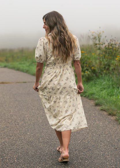 Katrina Half Sleeve Floral Midi Dress