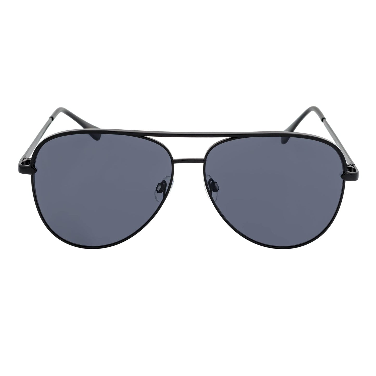 KEY - Oversize Large Flat Lens Metal Aviator Sunglasses Black Smoke Lens