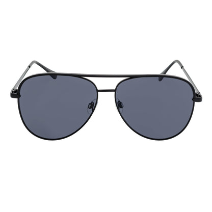 KEY - Oversize Large Flat Lens Metal Aviator Sunglasses Black Smoke Lens
