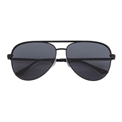 KEY - Oversize Large Flat Lens Metal Aviator Sunglasses Black Smoke Lens