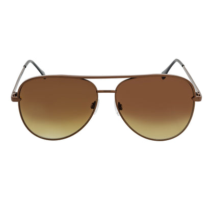 KEY - Oversize Large Flat Lens Metal Aviator Sunglasses Copper Amber Lens