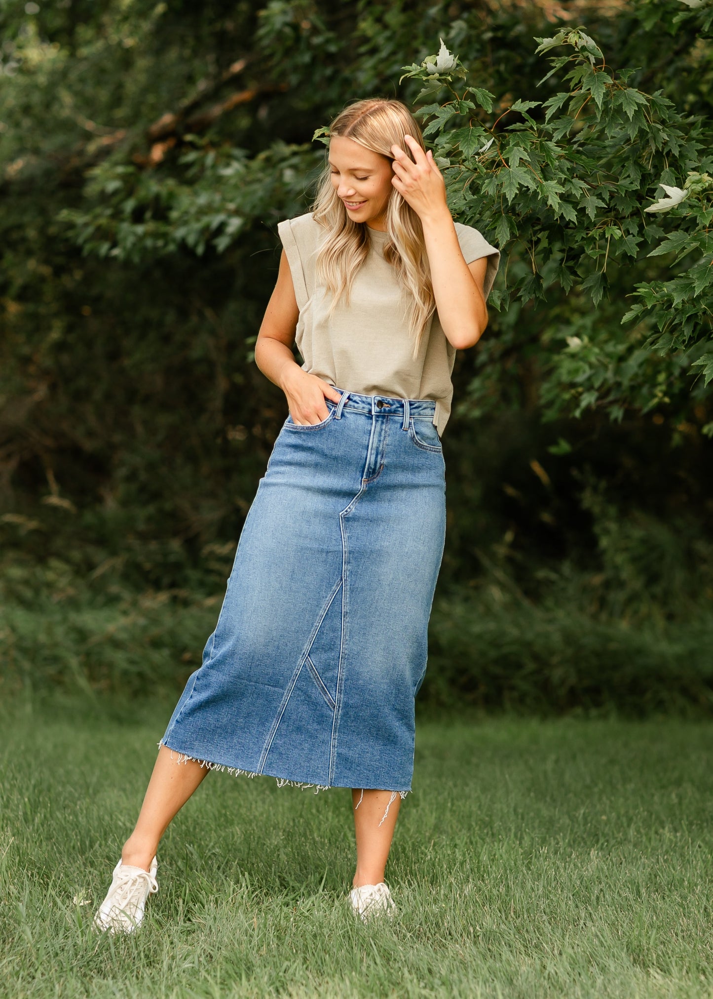 Lee A-Line Raw Hem Midi Skirt - FINAL SALE
