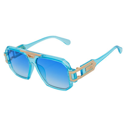 LEGEND - Retro Flat Top Square Blue Sunglasses Clear Blue-Fade Lens