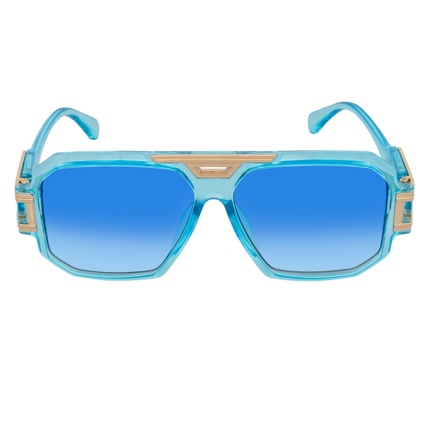 LEGEND - Retro Flat Top Square Blue Sunglasses Clear Blue-Fade Lens