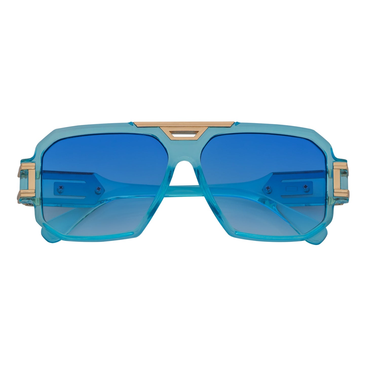 LEGEND - Retro Flat Top Square Blue Sunglasses Clear Blue-Fade Lens