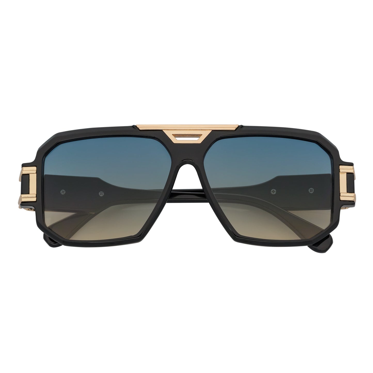 LEGEND - Retro Flat Top Square Sunglasses Black Green-Amber Fade