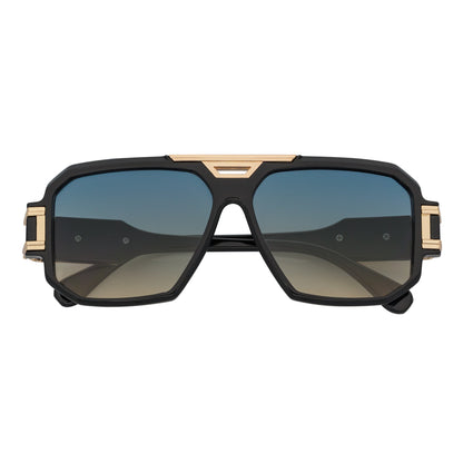 LEGEND - Retro Flat Top Square Sunglasses Black Green-Amber Fade